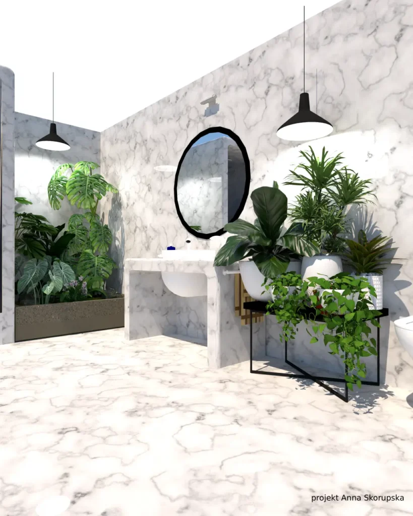 jakie gatunki roślin do postawienia w łazience eleganckiej nowoczesnej